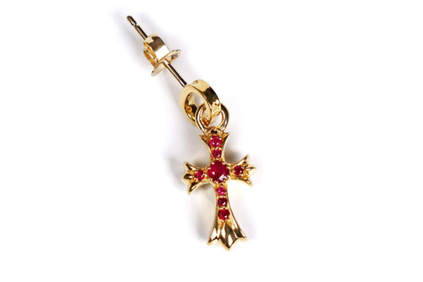 Baby Cross Charm Earrings With Rubies