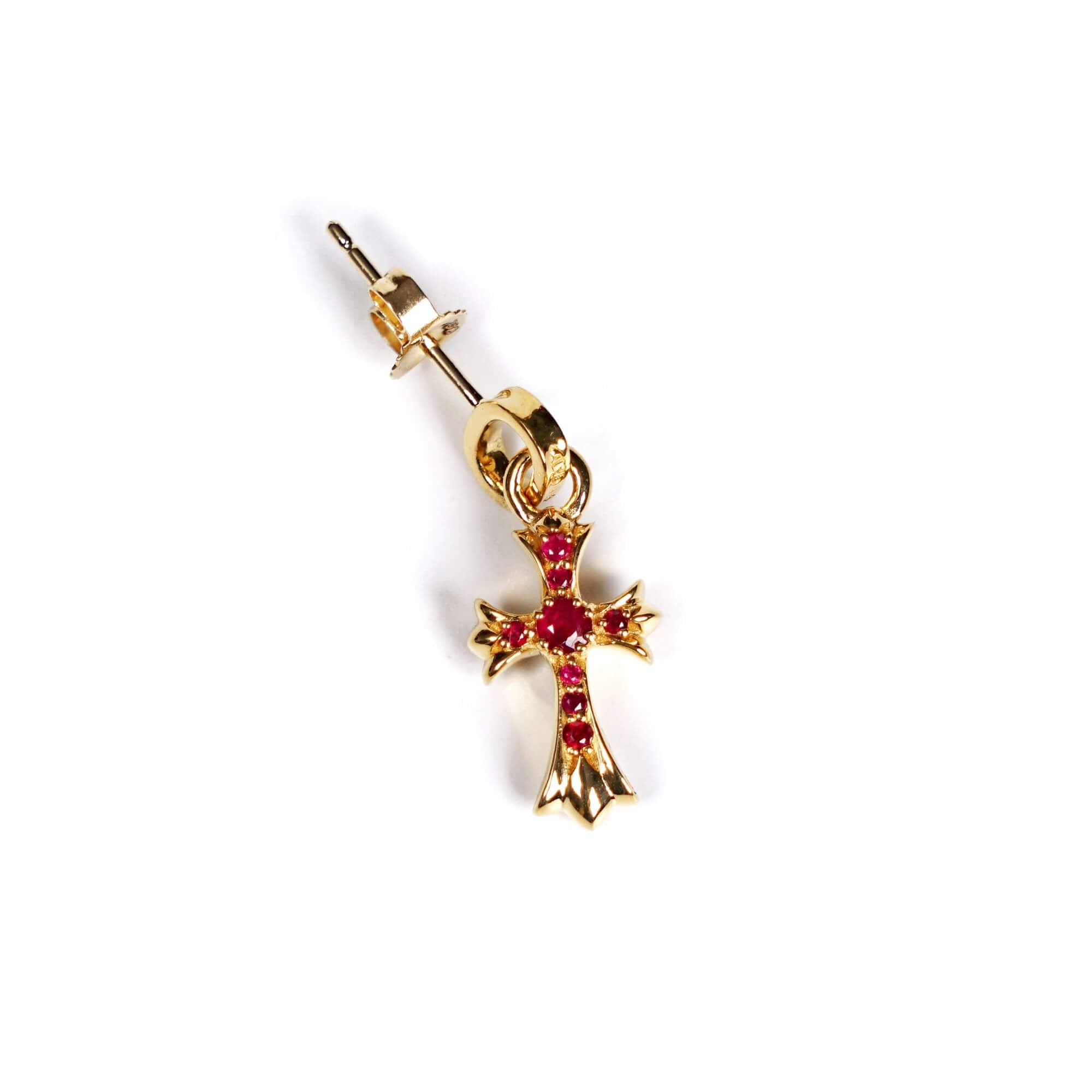 Baby Cross Charm Earrings With Rubies