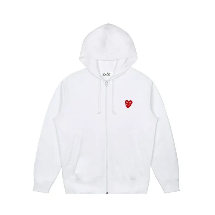 CDG Hoodie Zip Up – White